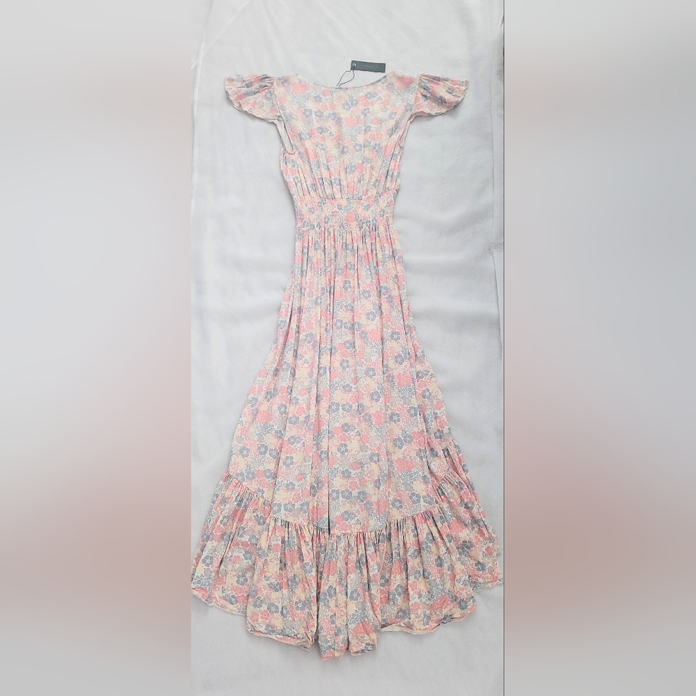NWT! Luxe Bobi Anthro Pastel Chic Floral Print Ruffled Cottagecore Maxi Dress XS - Picture 8 of 16